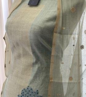 Sage Green Chanderi Suit with Jamdani Weaving - Mixed Colors