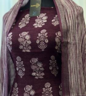 Regal Maroon Cotton Linen Suit with Mughal Prints - Mixed Colors