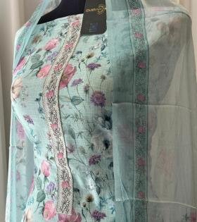  Elegant Floral Cotton Linen Suit with Chiffon Dupatta  - Mixed Colors