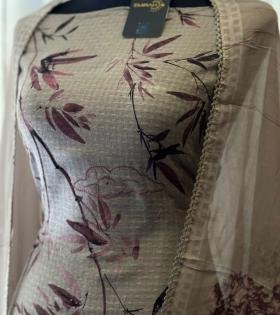 Serene Cotton Suit with Bamboo Print and Cotton Bottom - Jet Black