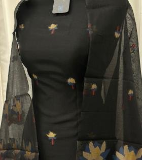 Intricate Jamdani Chanderi Silk Suit - Silver