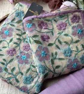 Radiant Floral Chanderi Silk Suit - Gold