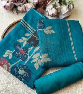 Exquisite Jamdani Chanderi Silk Suit - Jet Black