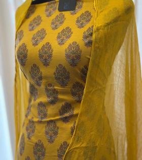  Mustard Bloom Cotton Suit Set - Ruby Red