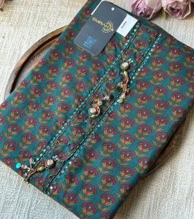 Charming Floral Cotton Suit with Textured Chiffon Dupatta - Emerald Green
