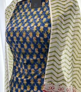  Indigo Floral Mul Cotton Suit - Ruby Red