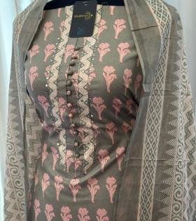 Elegant Slate Grey & Rose Cotton Suit - Royal Blue